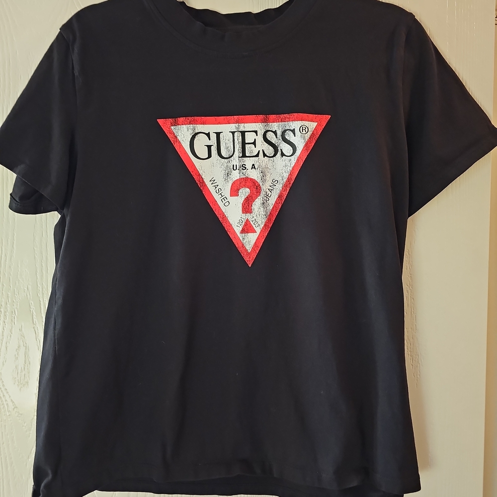 Guess Black Tee with Red Triangle Logo
